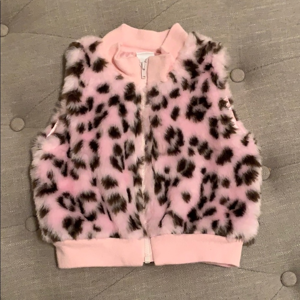 Pink Leopard Print Fuzzy Vest